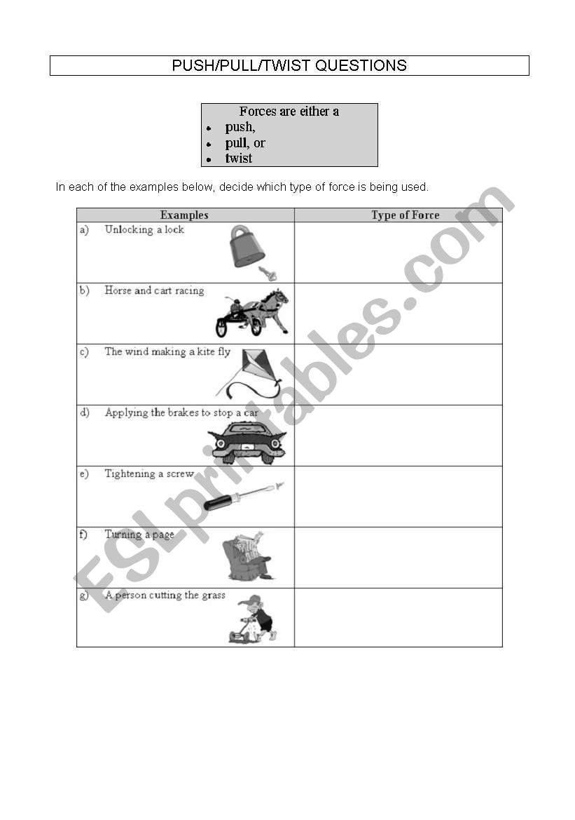 science: Forces and Motion worksheet