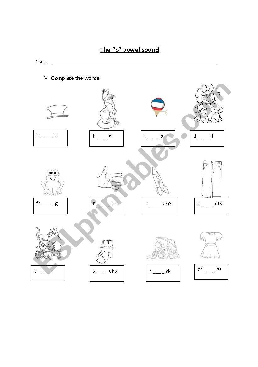 The o vowel sound worksheet