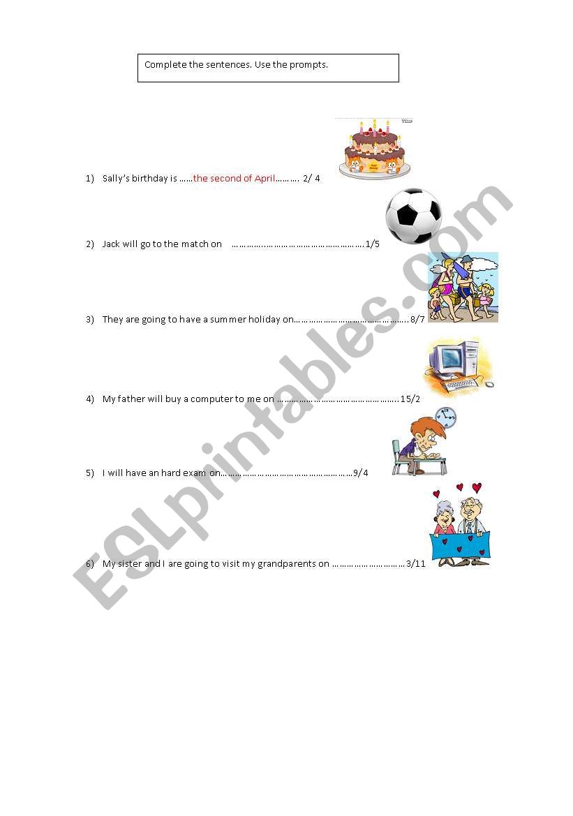 Saying the dates worksheet