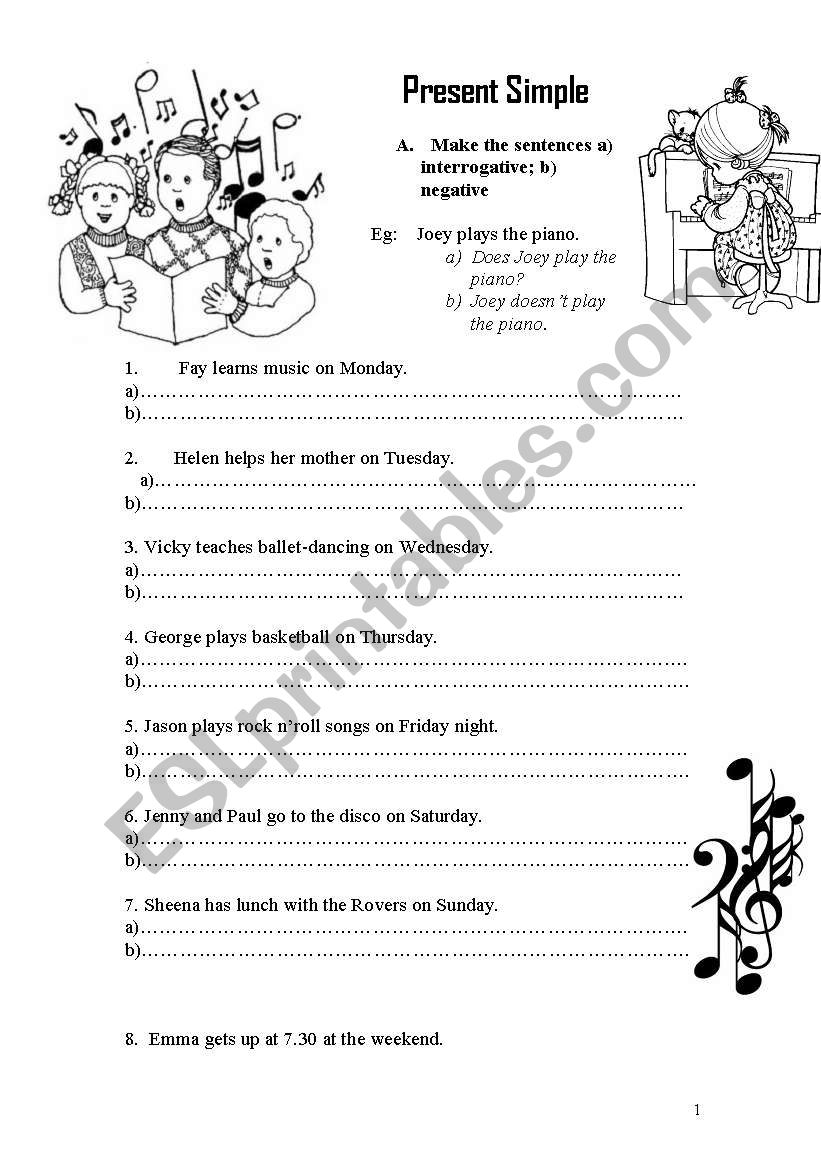 Present Tense Simple worksheet