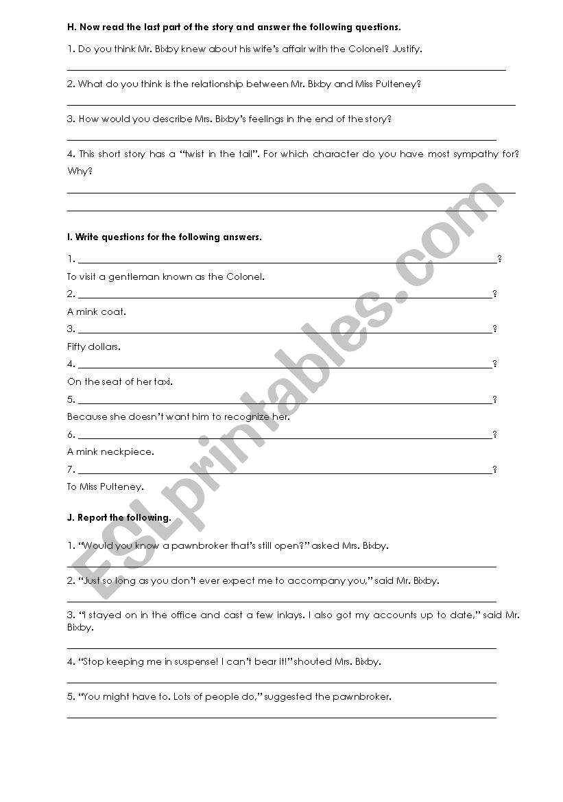 Mrs. Bixby and the Colonel´s Coat (part 2) - ESL worksheet by paulavnoia