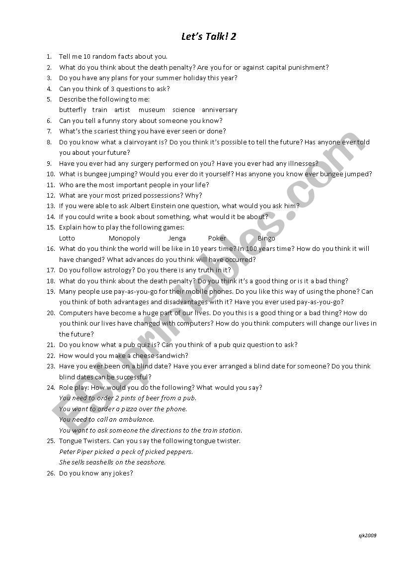 Let´s Talk 2! - ESL worksheet by sarahjane68