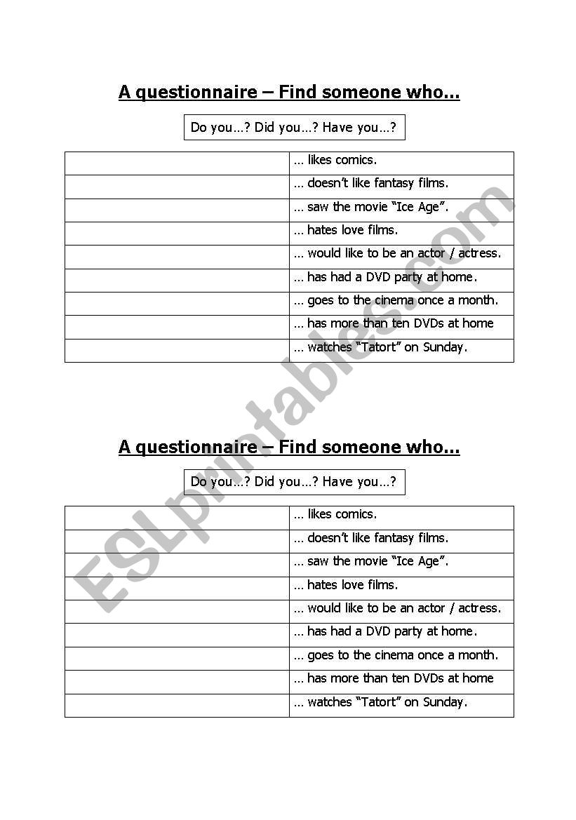 Speaking Exercise worksheet