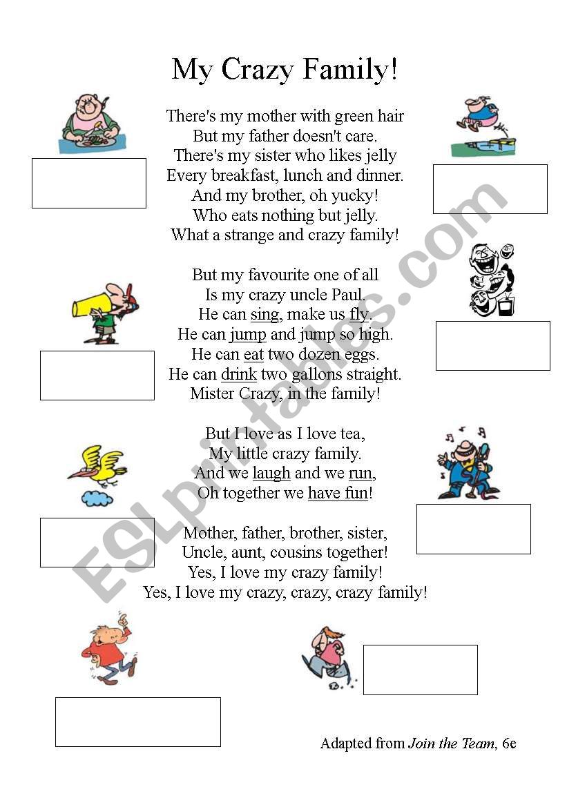 MY CRAZY FAMILY (Song/ poem) worksheet