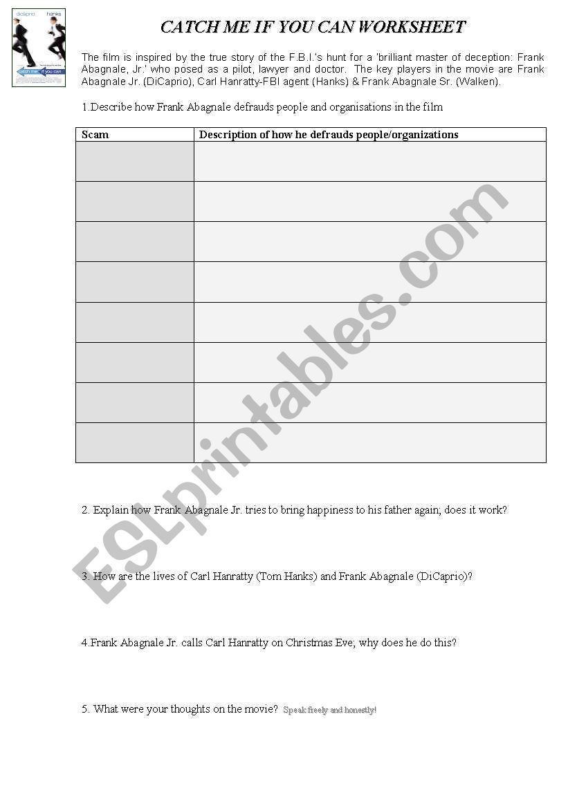 Catch Me If You Can Movie Worksheet Answers Images 