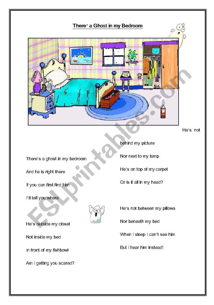 There S A Ghost In My Bedroom Prepositions Esl Worksheet