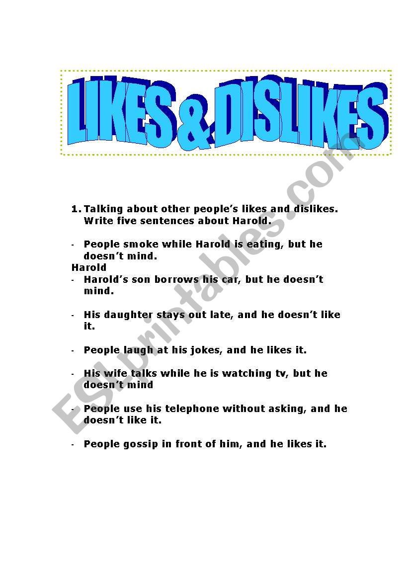 LIKES AND DISLIKES (2ND PART) worksheet