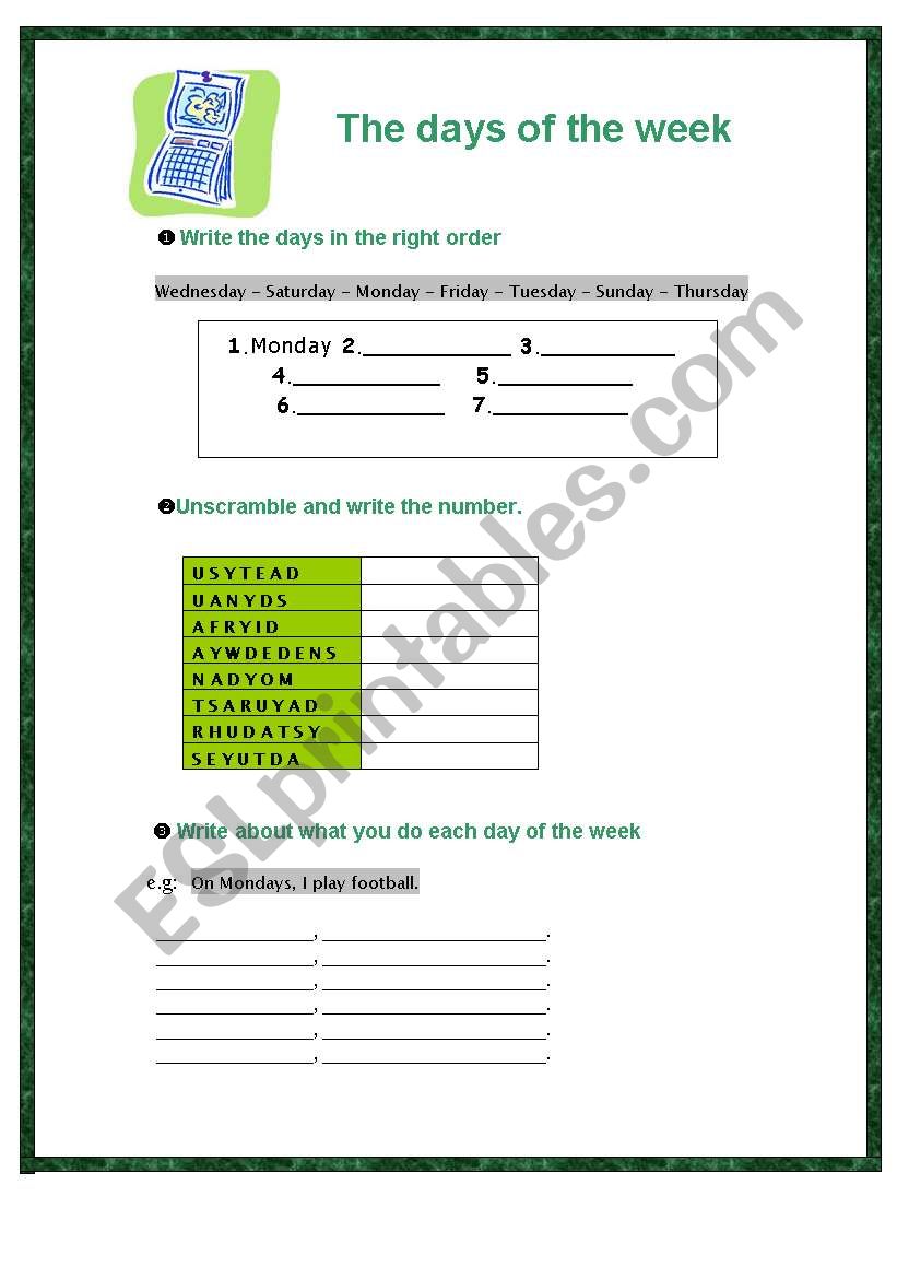 Days of the Week worksheet