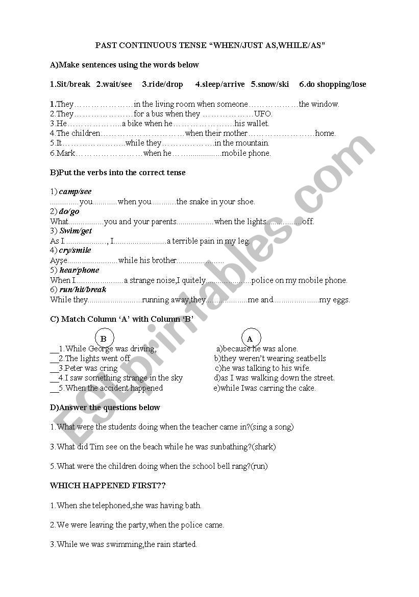 past continuous worksheet