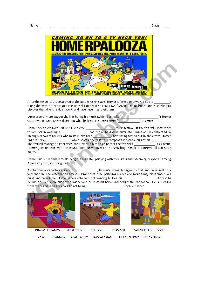 Homerpalooza worksheet