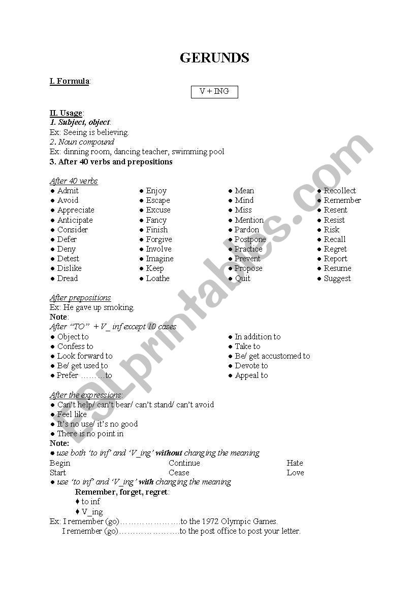 gerund worksheet