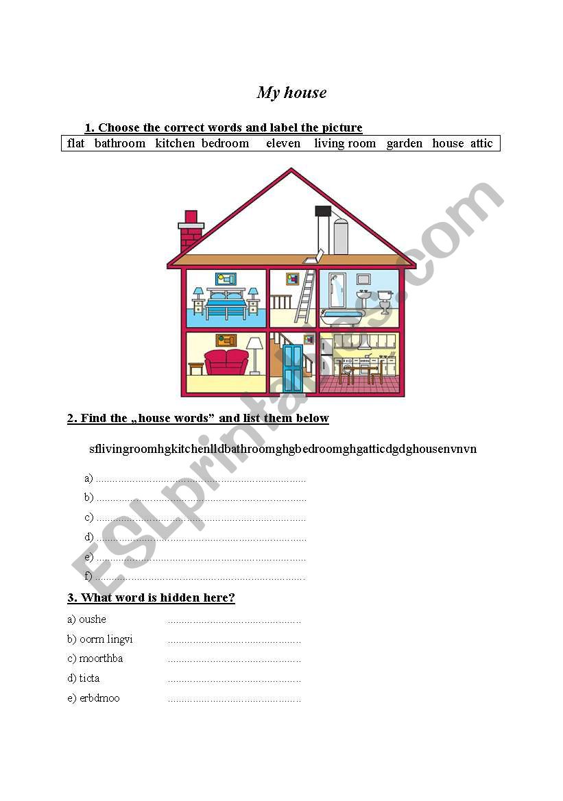 The house worksheet - useful and fun exercises