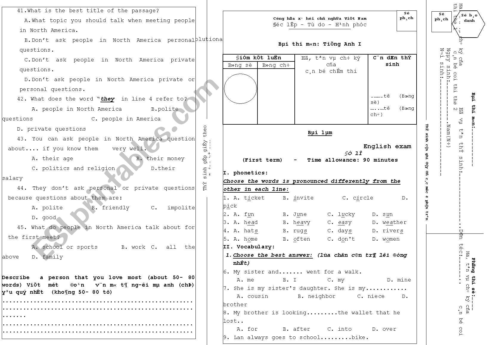 English test for the first year students