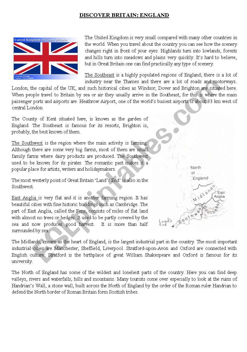 Discover Britain: England worksheet