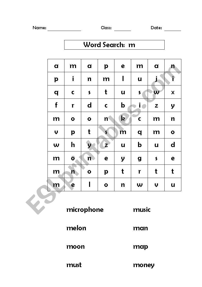 Word search : m worksheet