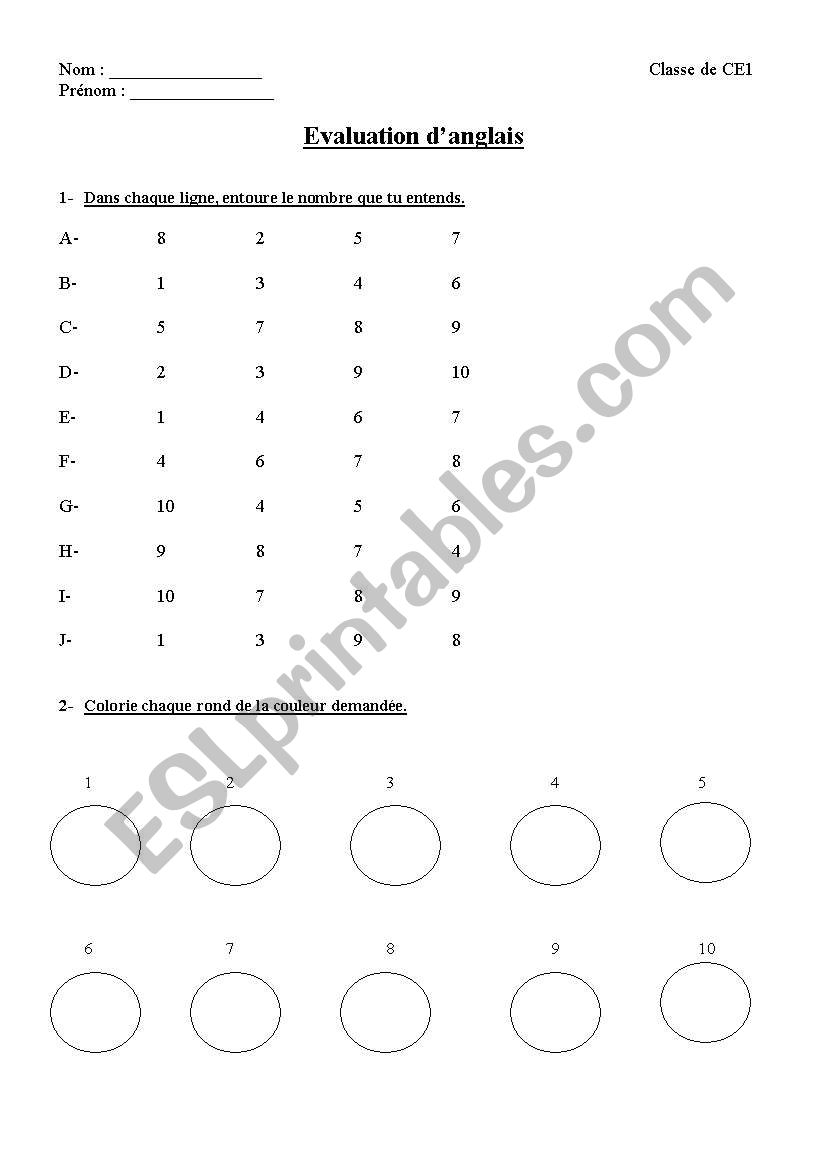 eva nombres anglais worksheet