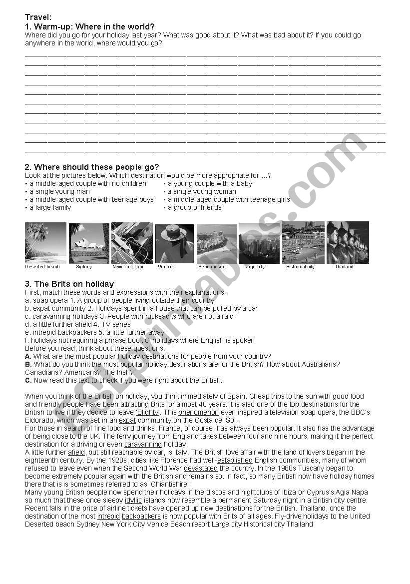 Travel/ Holiday Lesson worksheet