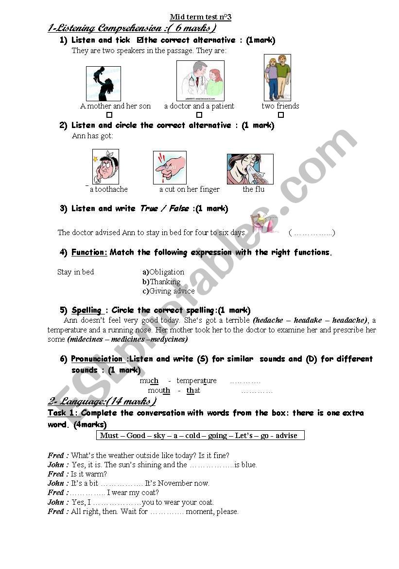 mid term test n°3 - ESL worksheet by narayra