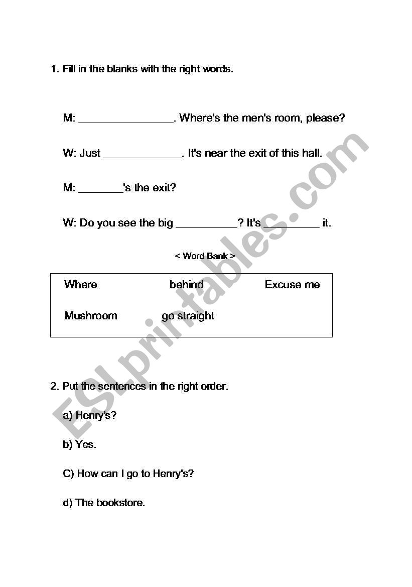 giving direction worksheet worksheet