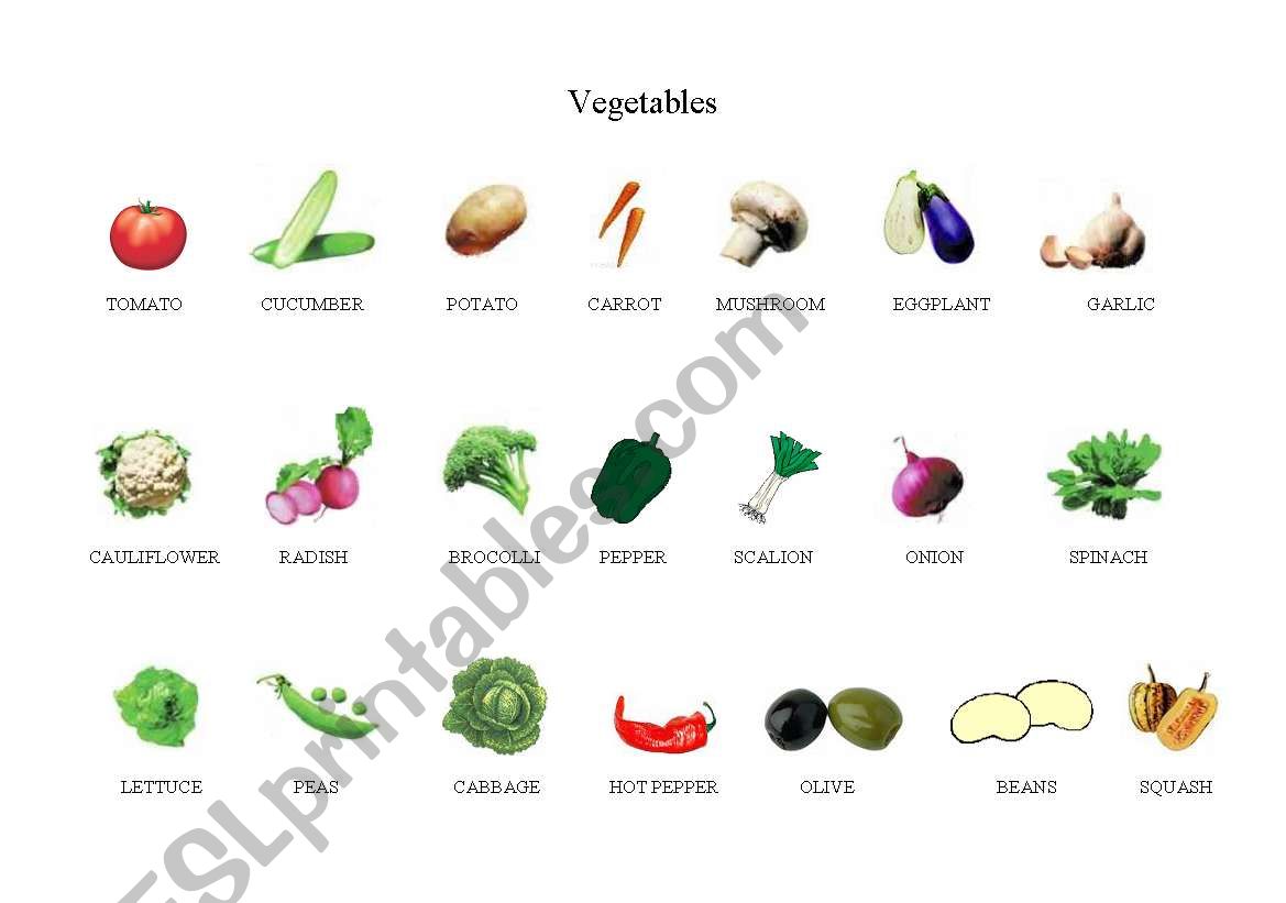 Vegetables worksheet