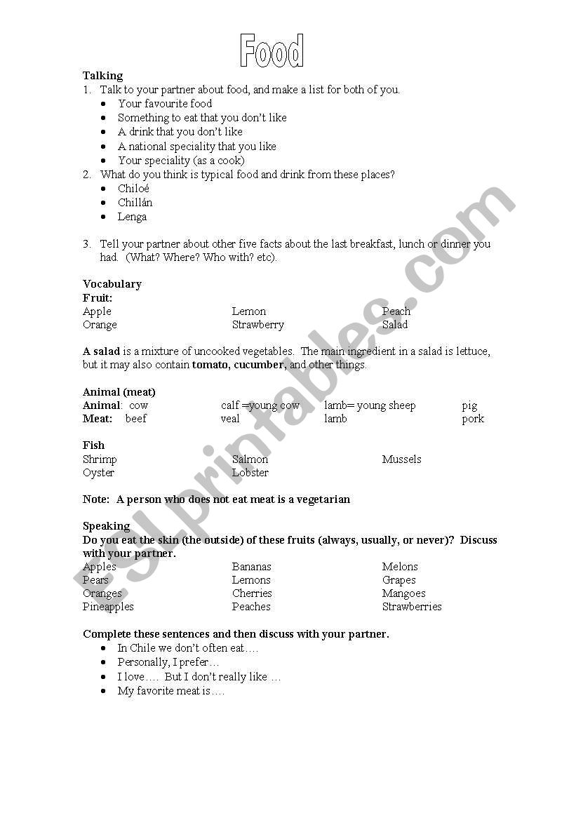 Food worksheet