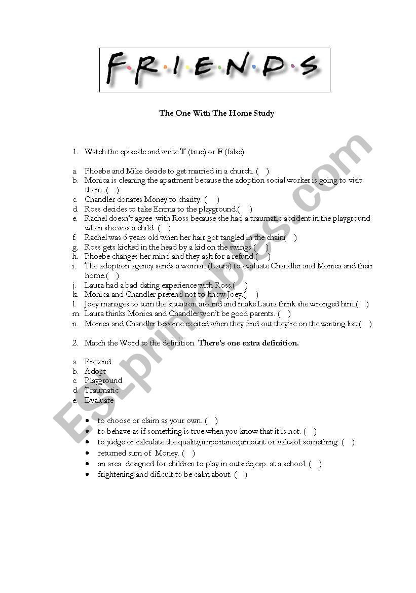 the one with the home study worksheet
