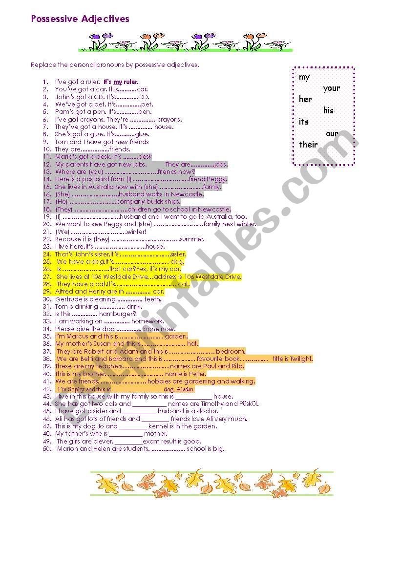 Possessive Adjectives worksheet