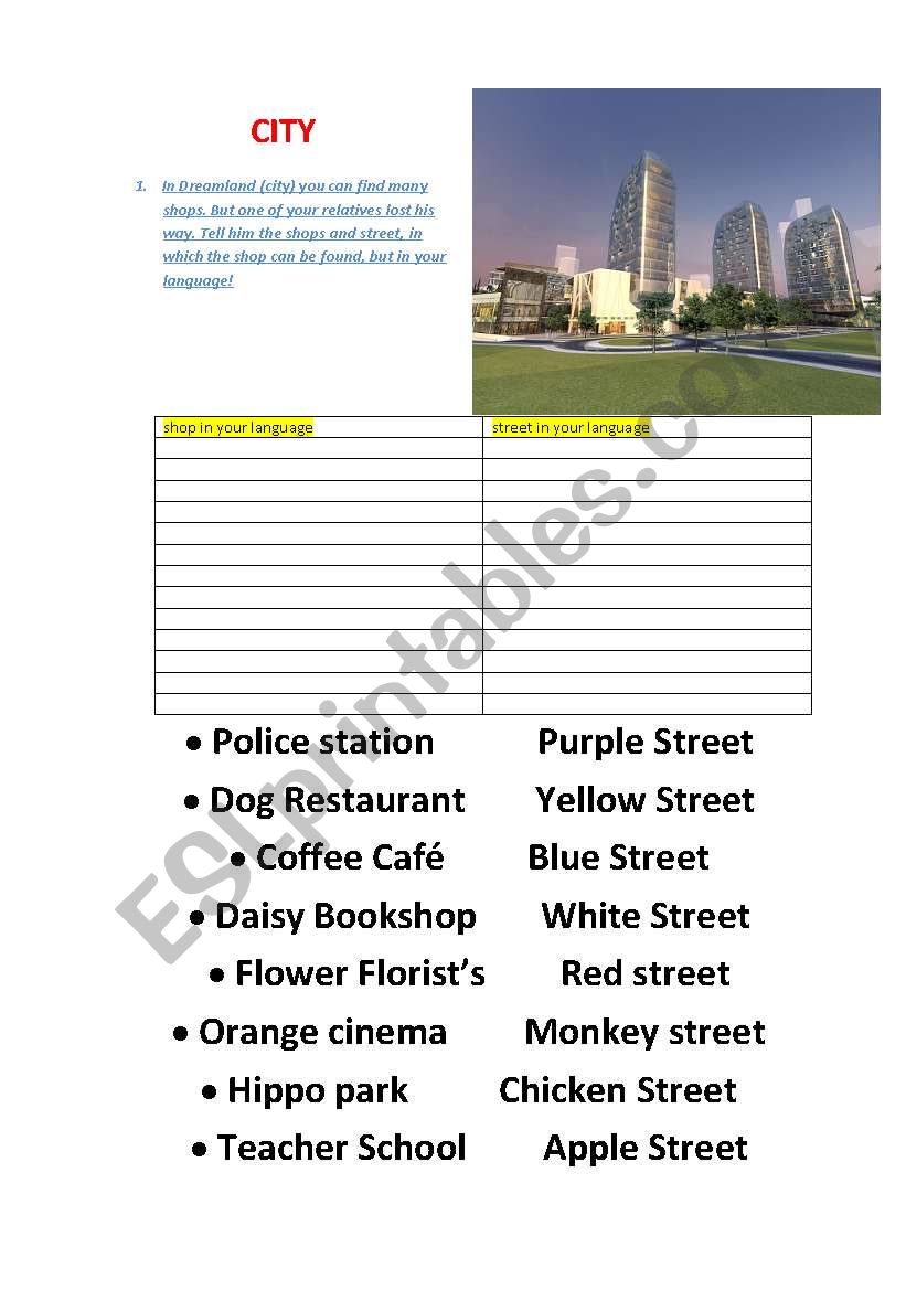 city - Dreamland worksheet