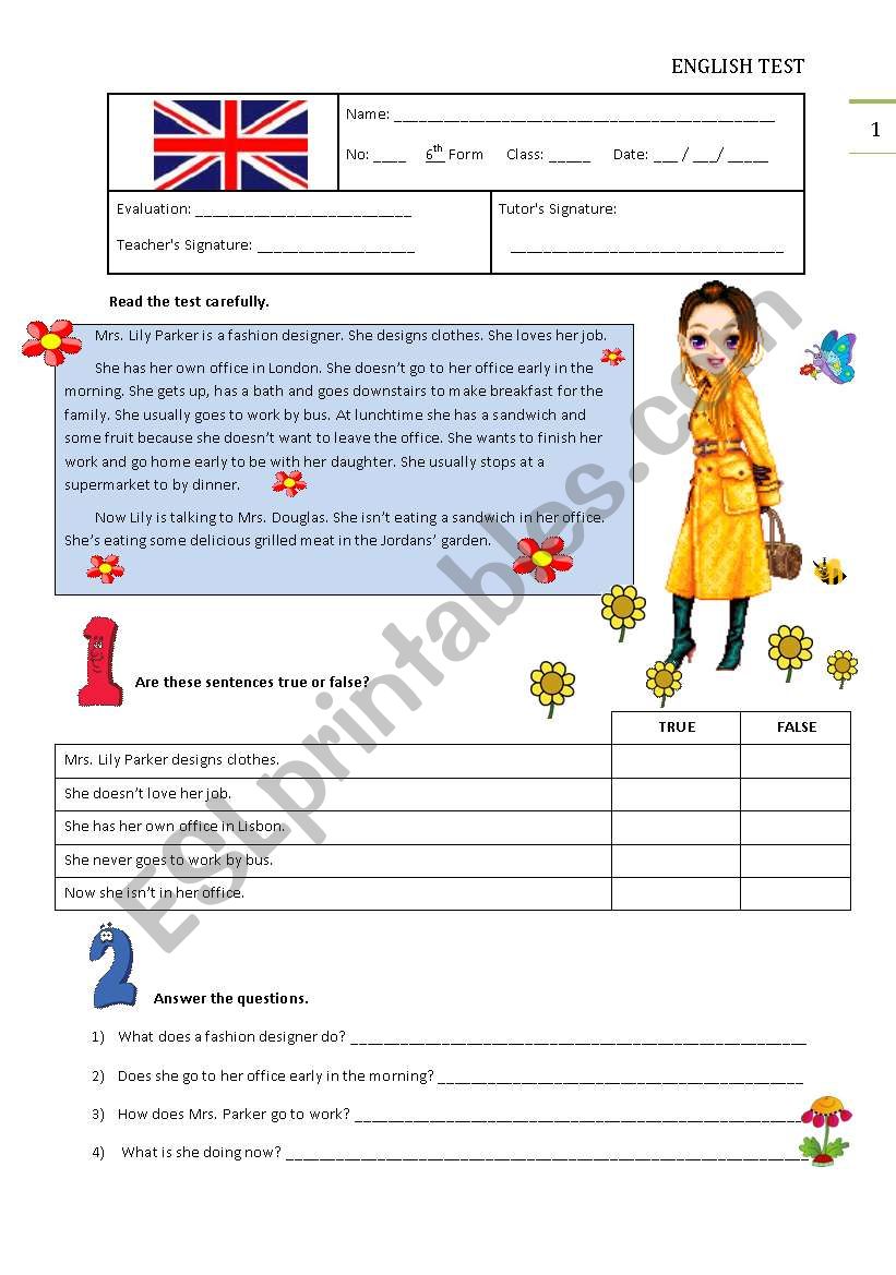 Test A - 6th Grade worksheet