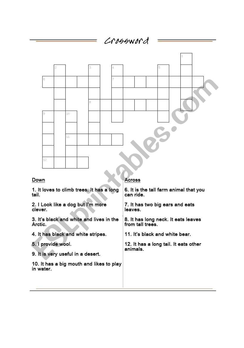 Animal Crossword worksheet