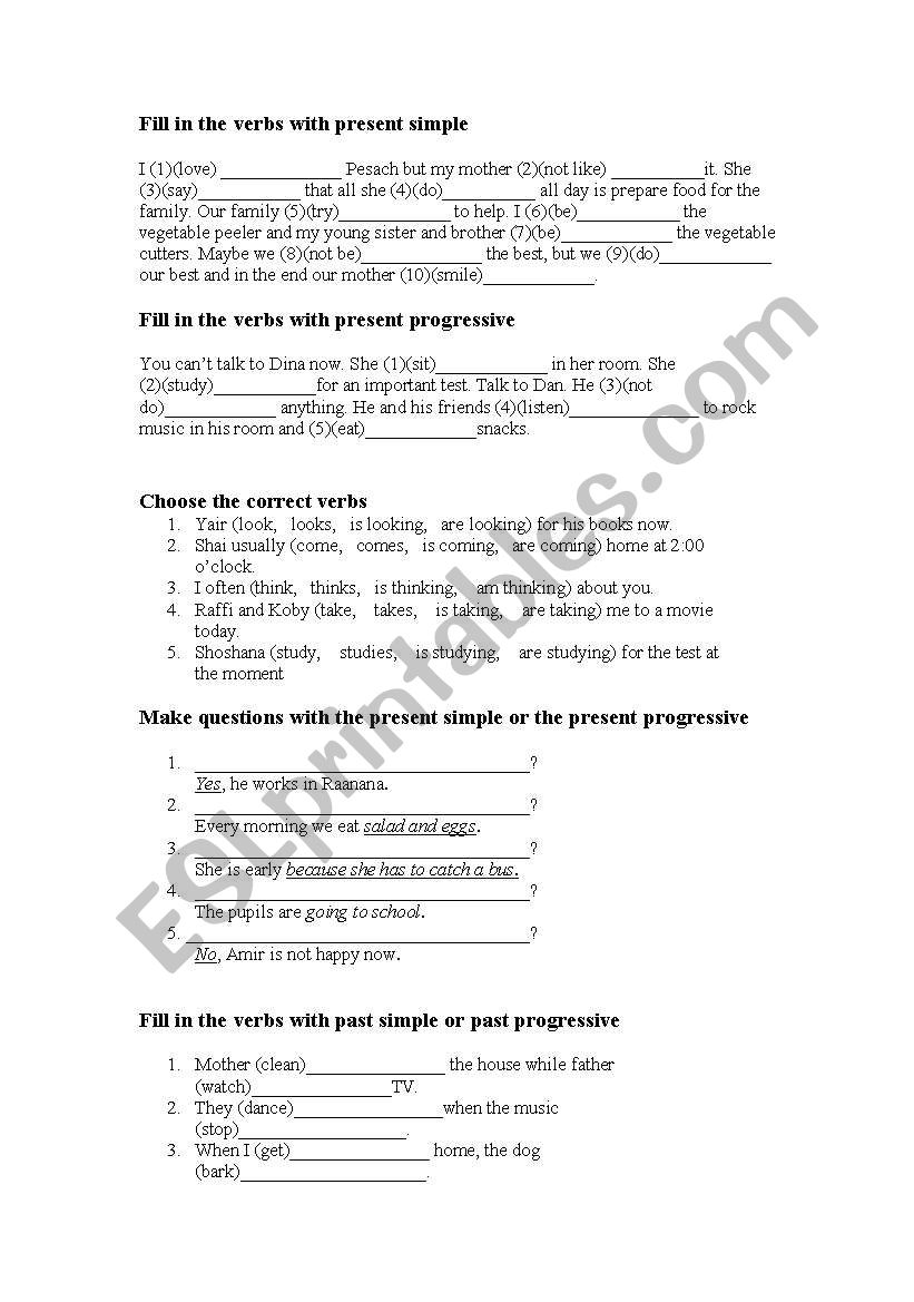 review of basic tenses worksheet