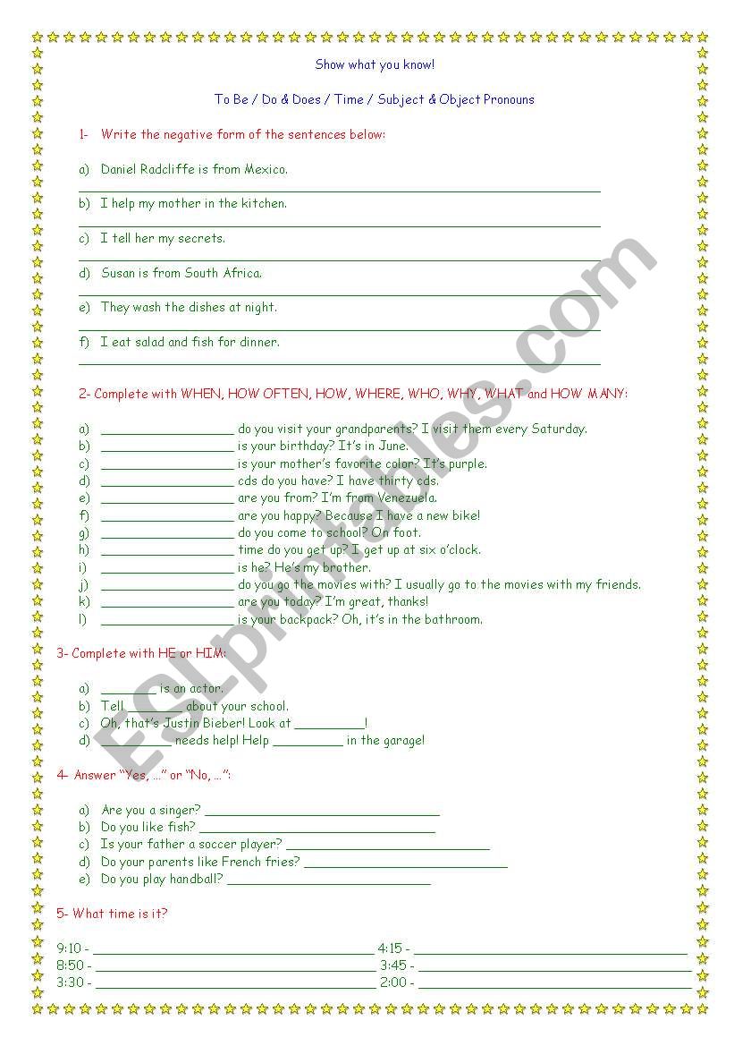 Show What You Know Worksheet Answer Key