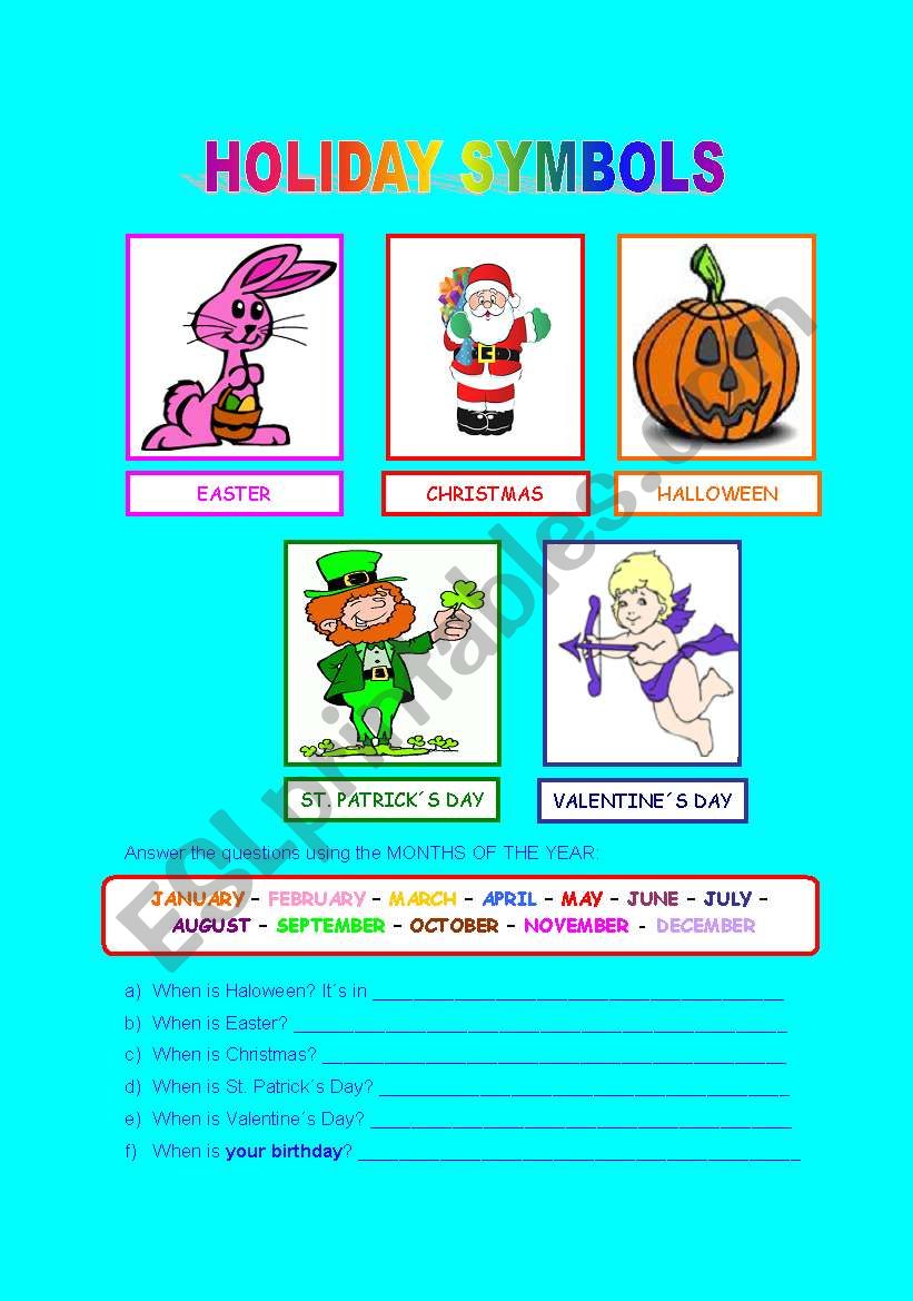 Holiday Symbols  worksheet