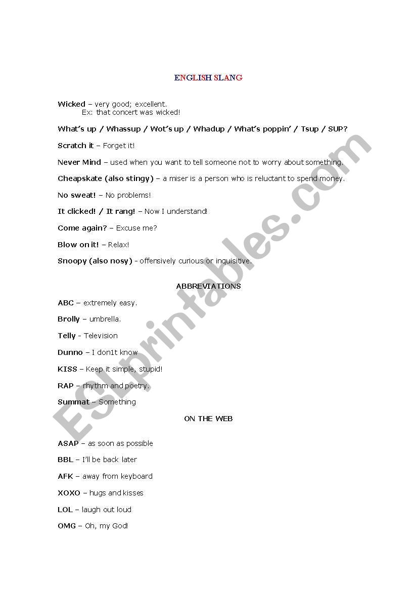 Slang worksheet