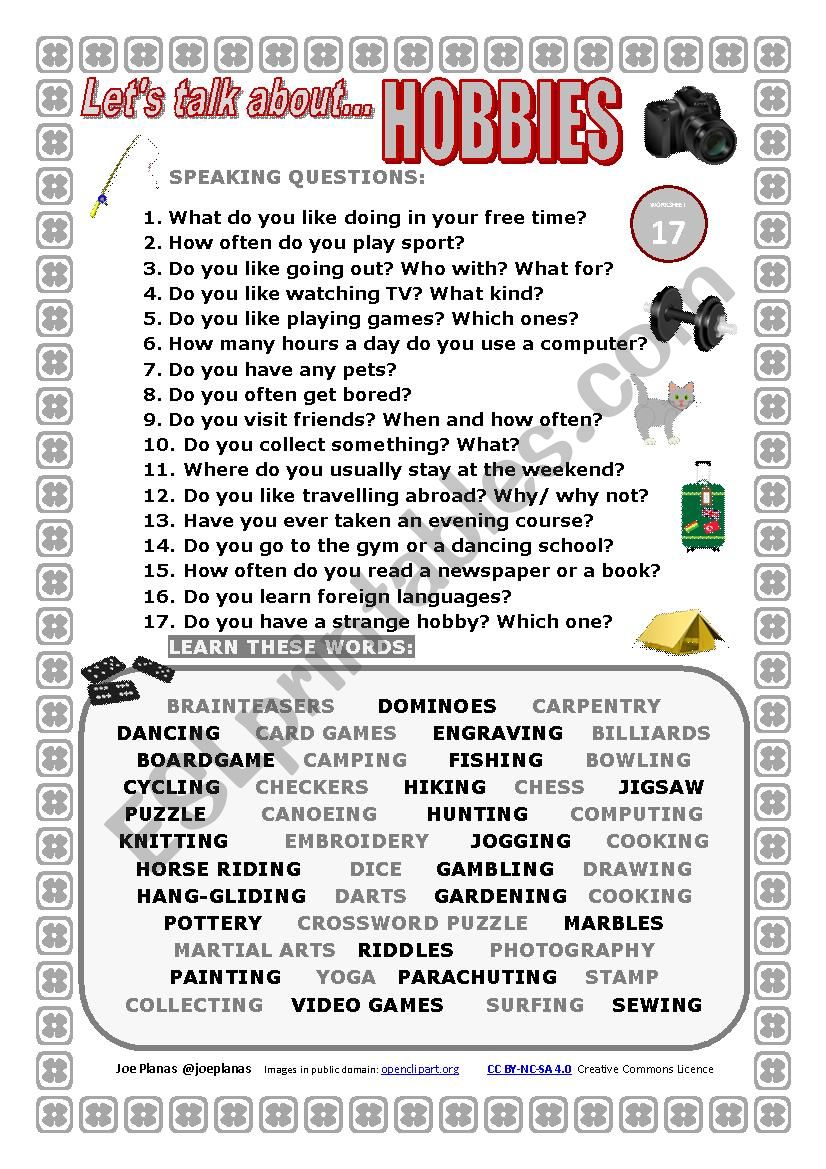 Let´s Talk About Hobbies Speaking Series 17 New Version Esl Worksheet By Joebcn 