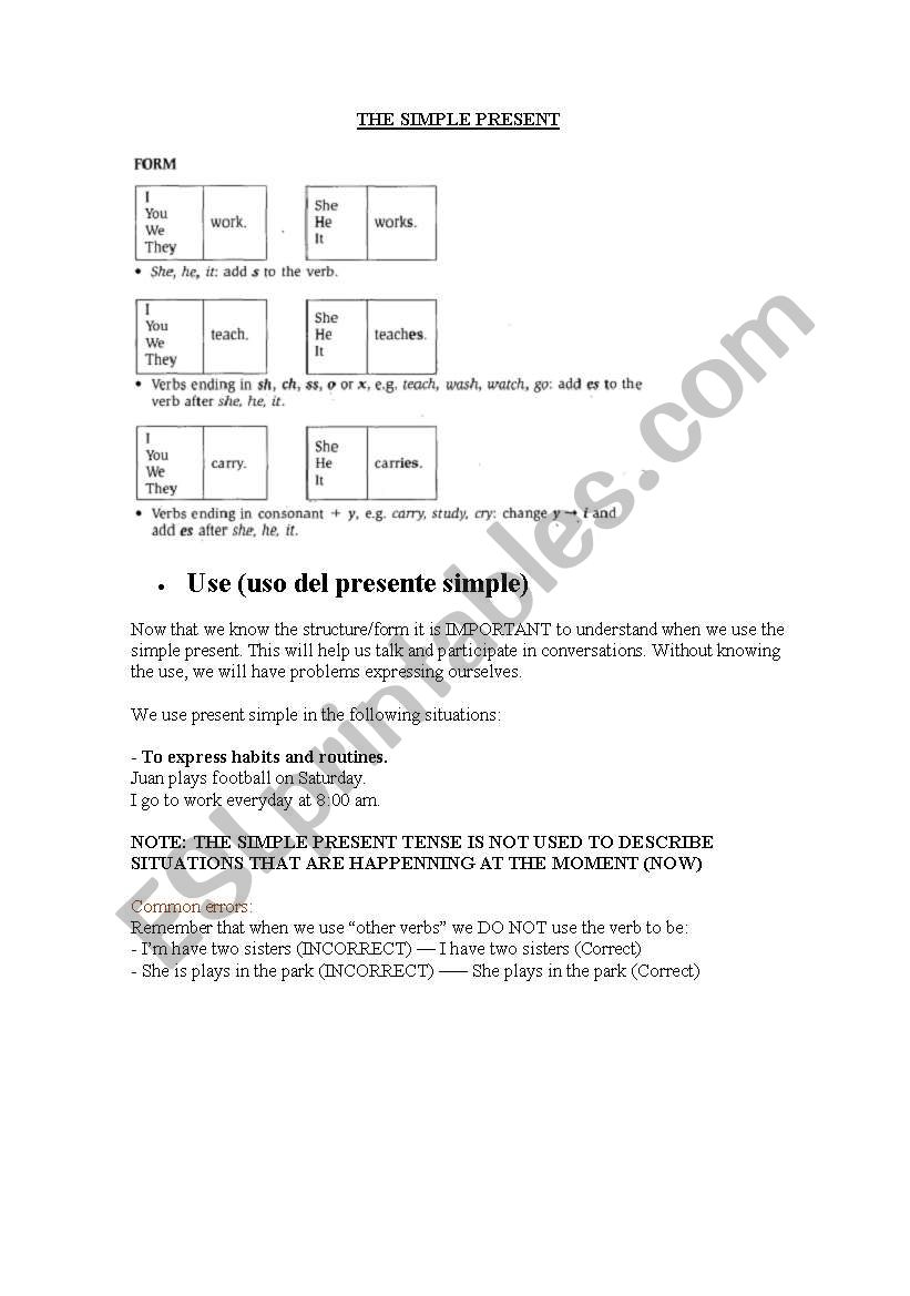 The simple present worksheet