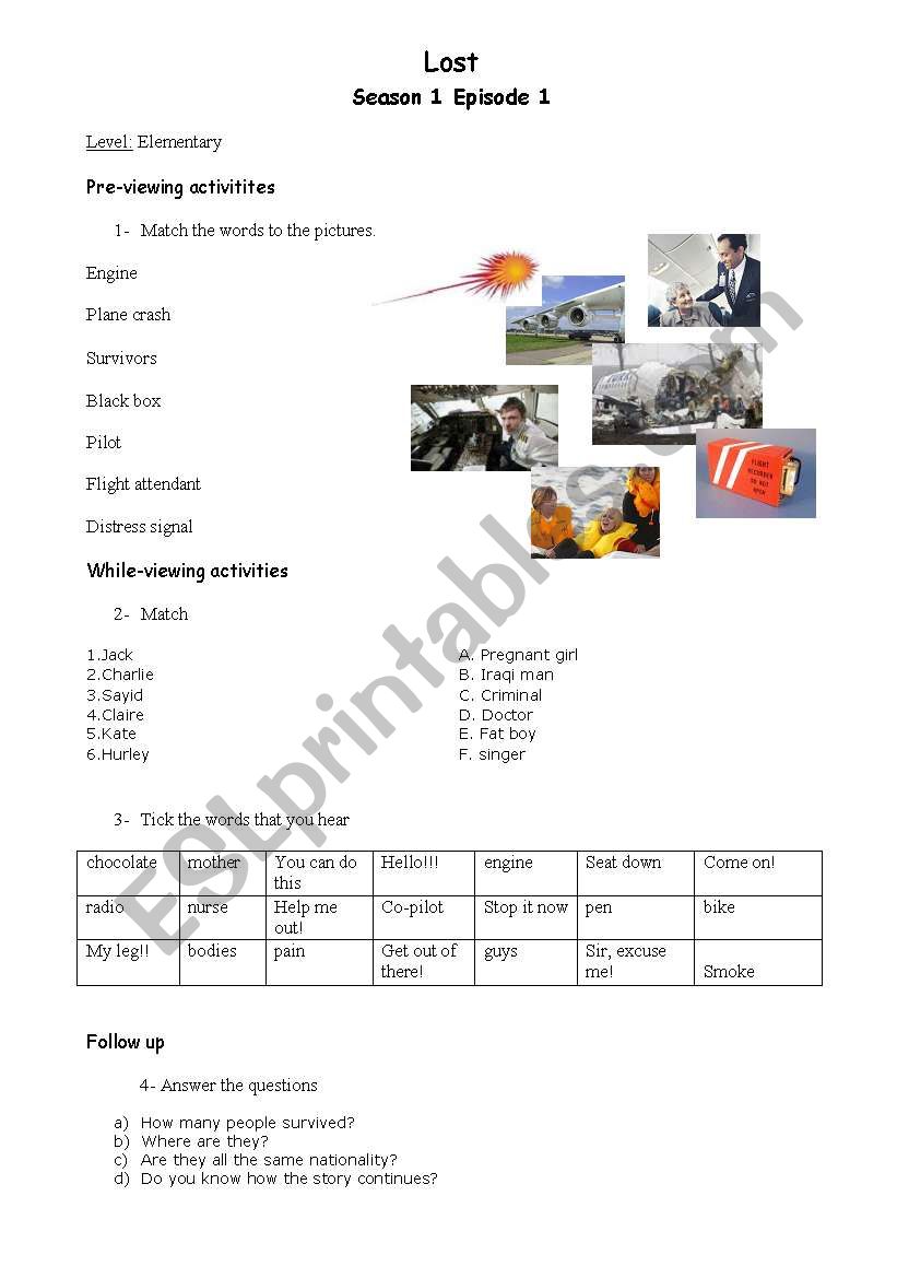 Lost Season 1 Episode 1 Esl Worksheet By Mldl28