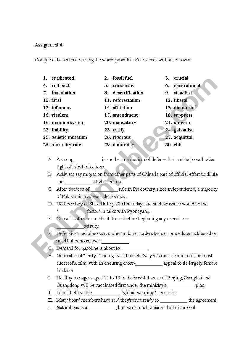 Assignment worksheet