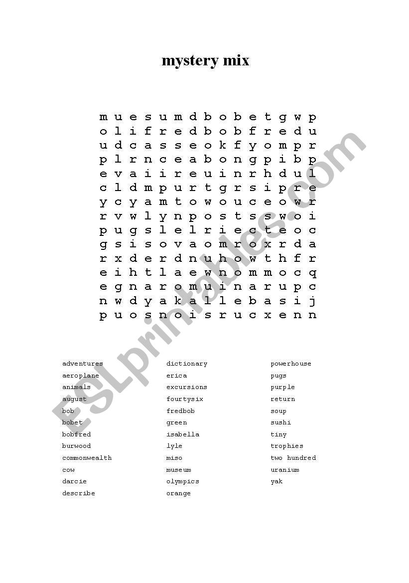 Mystery Mix find-a-word worksheet