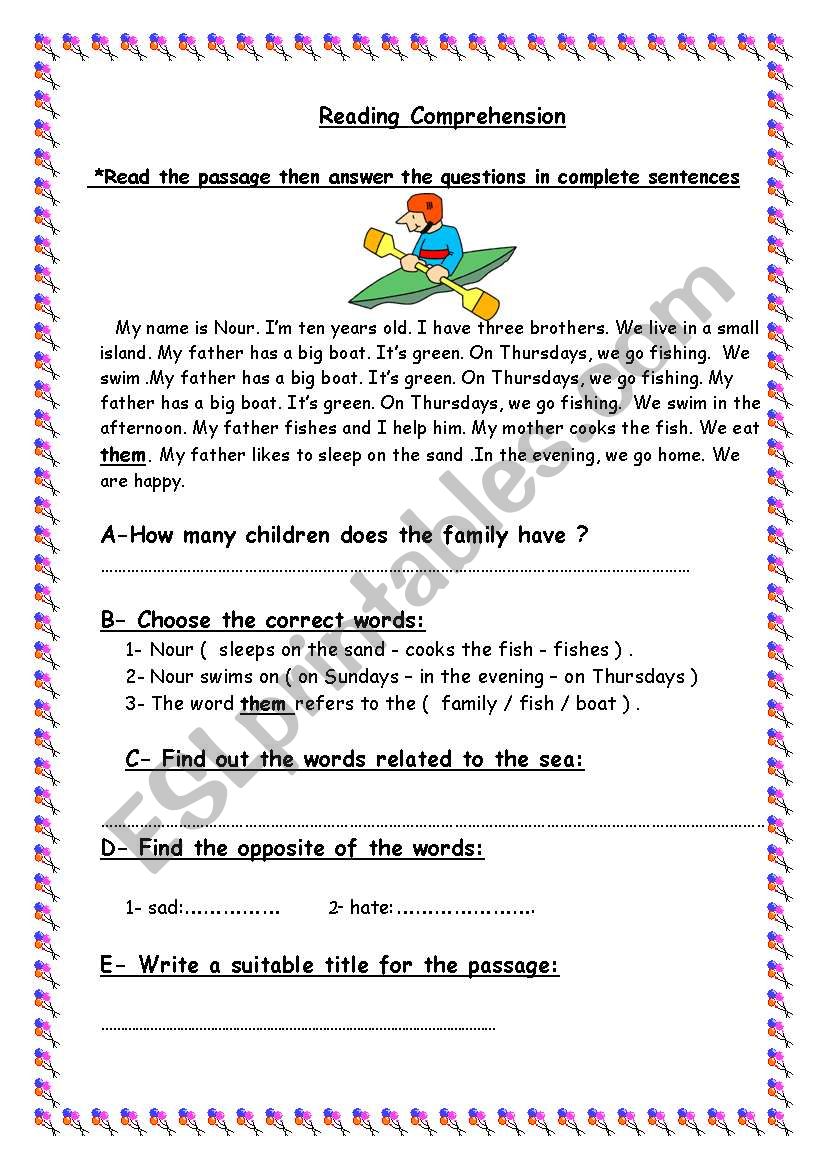Reading Comprehension - ESL worksheet by eman hammodah