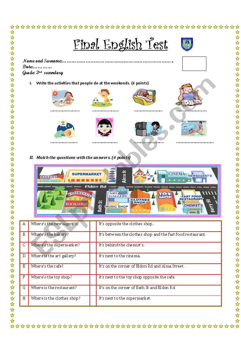 English test for 4th grade secondary