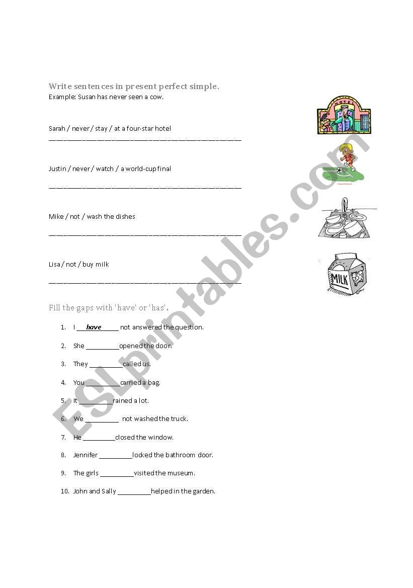 Present Perfect Worksheet worksheet