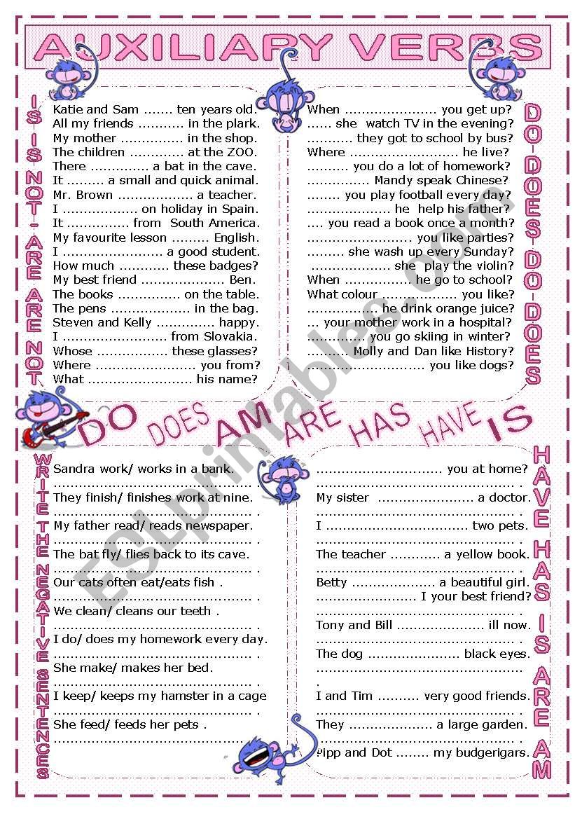 Auxiliary Verbs DO HAVE BE ESL Worksheet By Jazuna