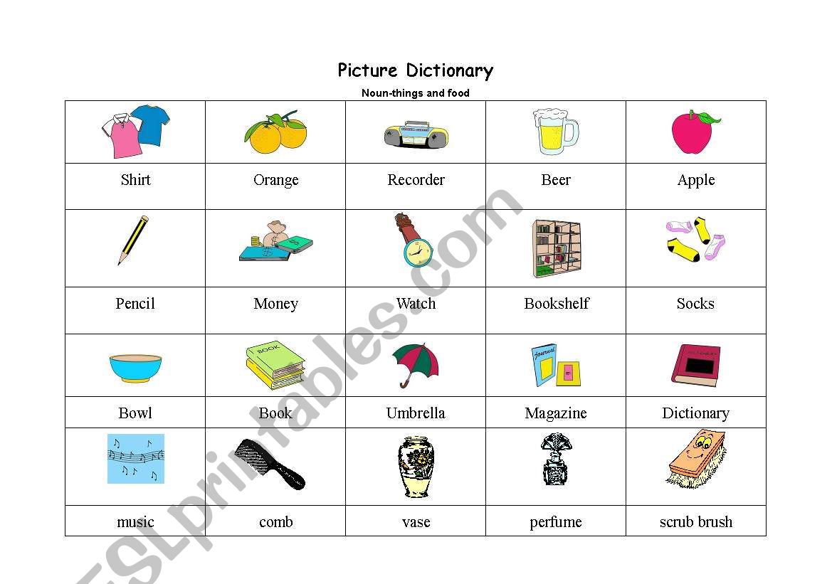 Picture Dictionary, nouns-1 food and things