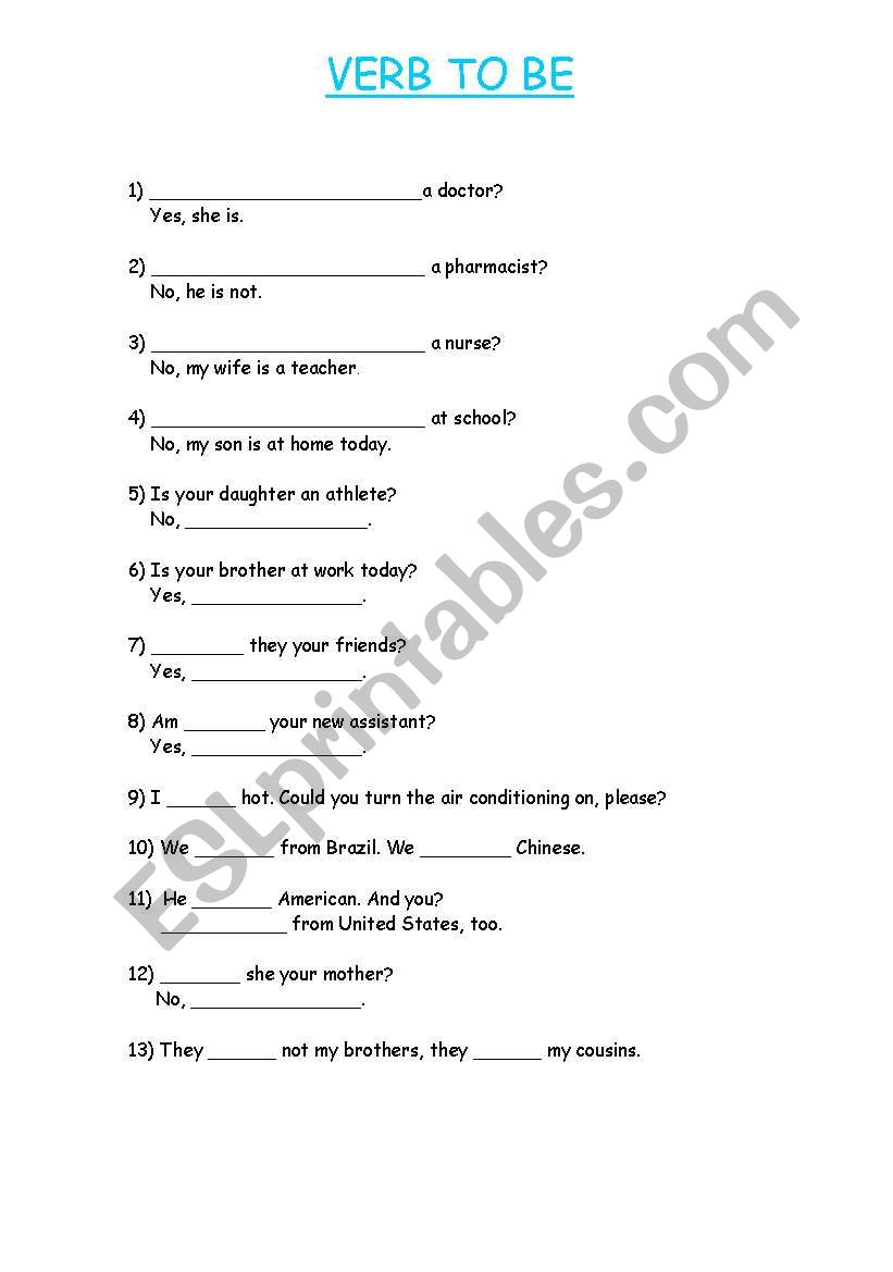 Verb To Be Exercises ESL Worksheet By Nat lia Barroso