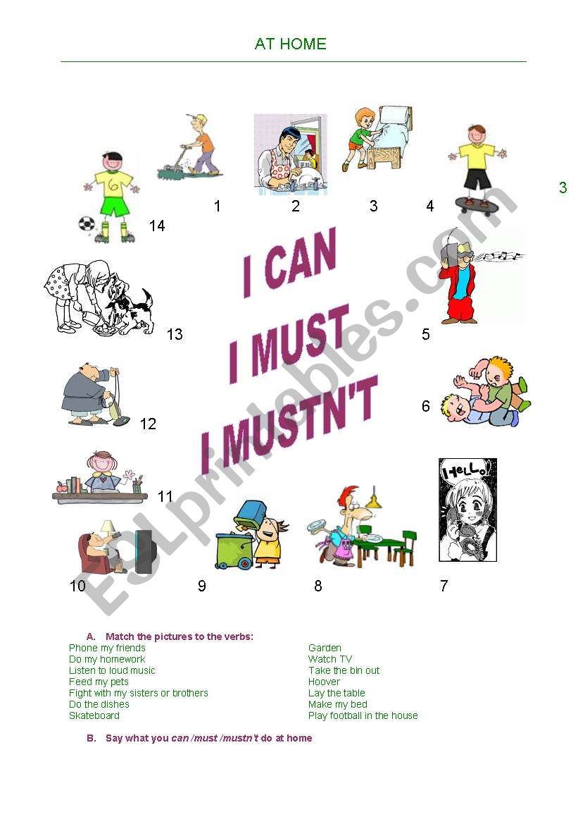 Talking About What You Can , Must And Mustn´t Do At Home - ESL ...