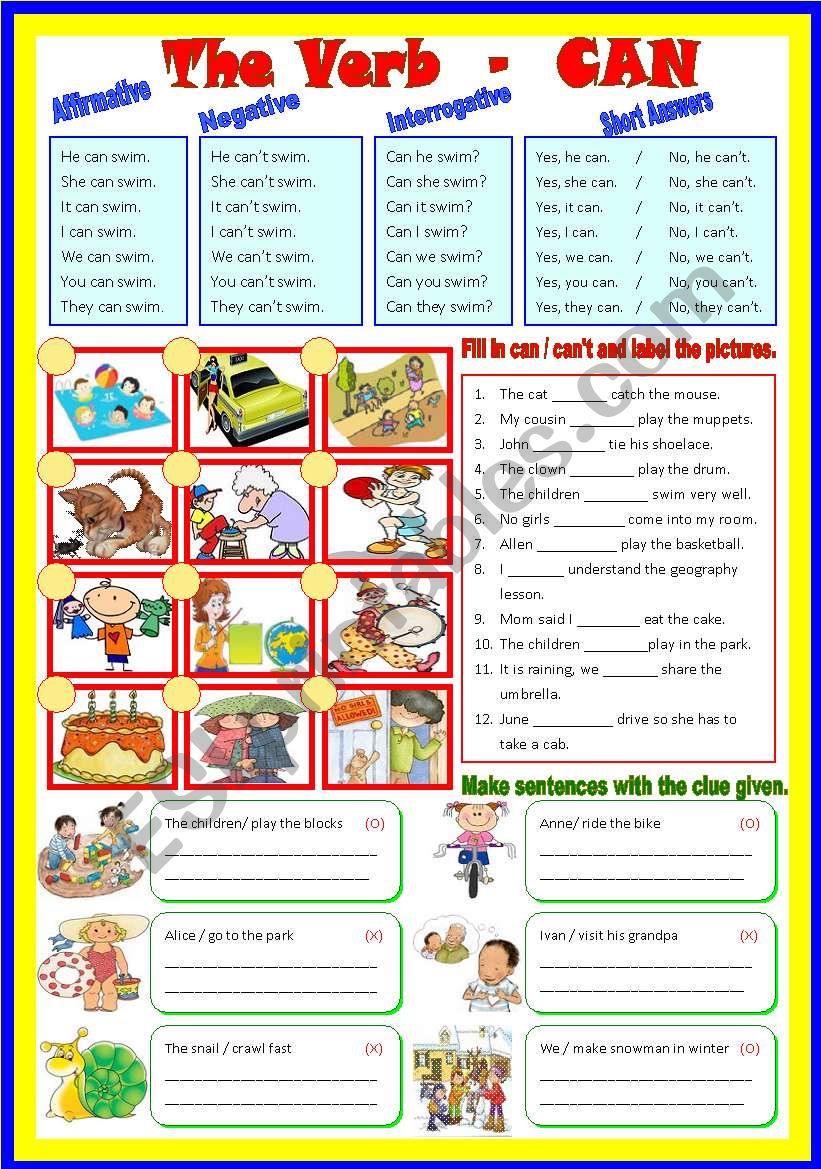 auxiliary verb can can t b w keys esl worksheet by shusu euphe