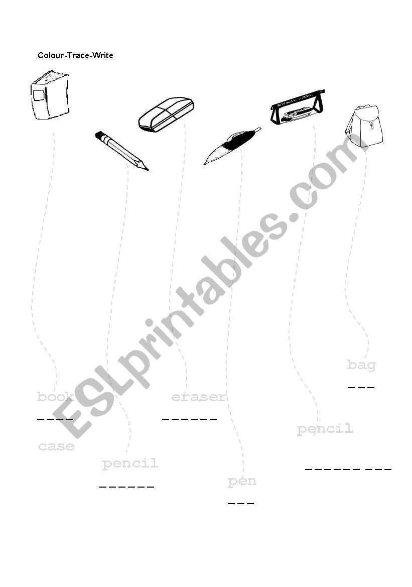 tracing classroom objects worksheet