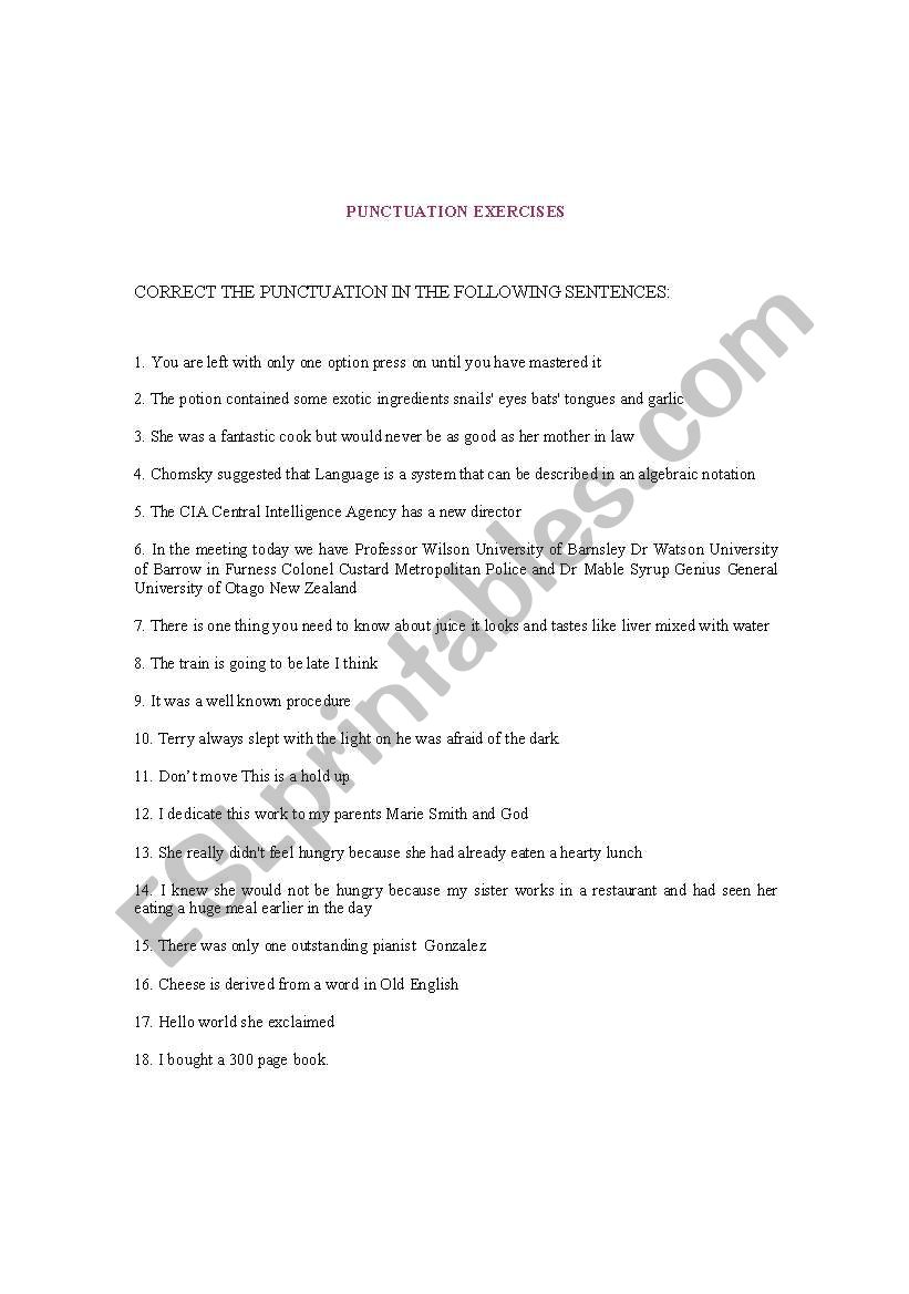 Correcting punctuation worksheet