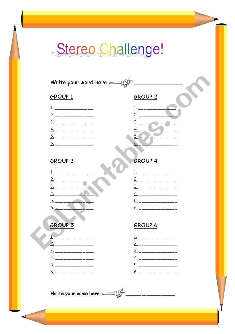 STEREO CHALLENGE! worksheet